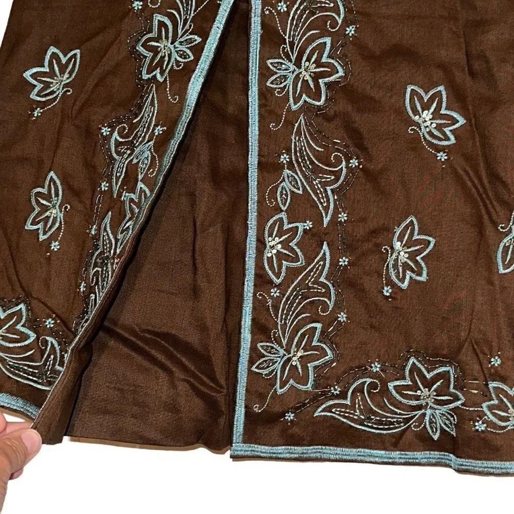 Anne Carson Ladies Size 6P Floral Embroidered Beaded Sequins A-Line Skirt - Picture 4 of 7